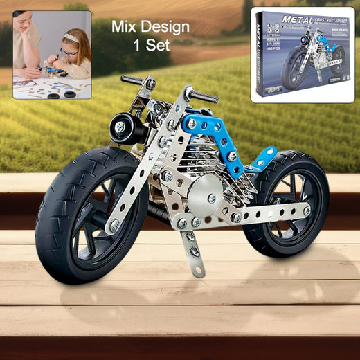 Metal Motorcycle Building Kit for Kids - 140 Parts (1 Set)
