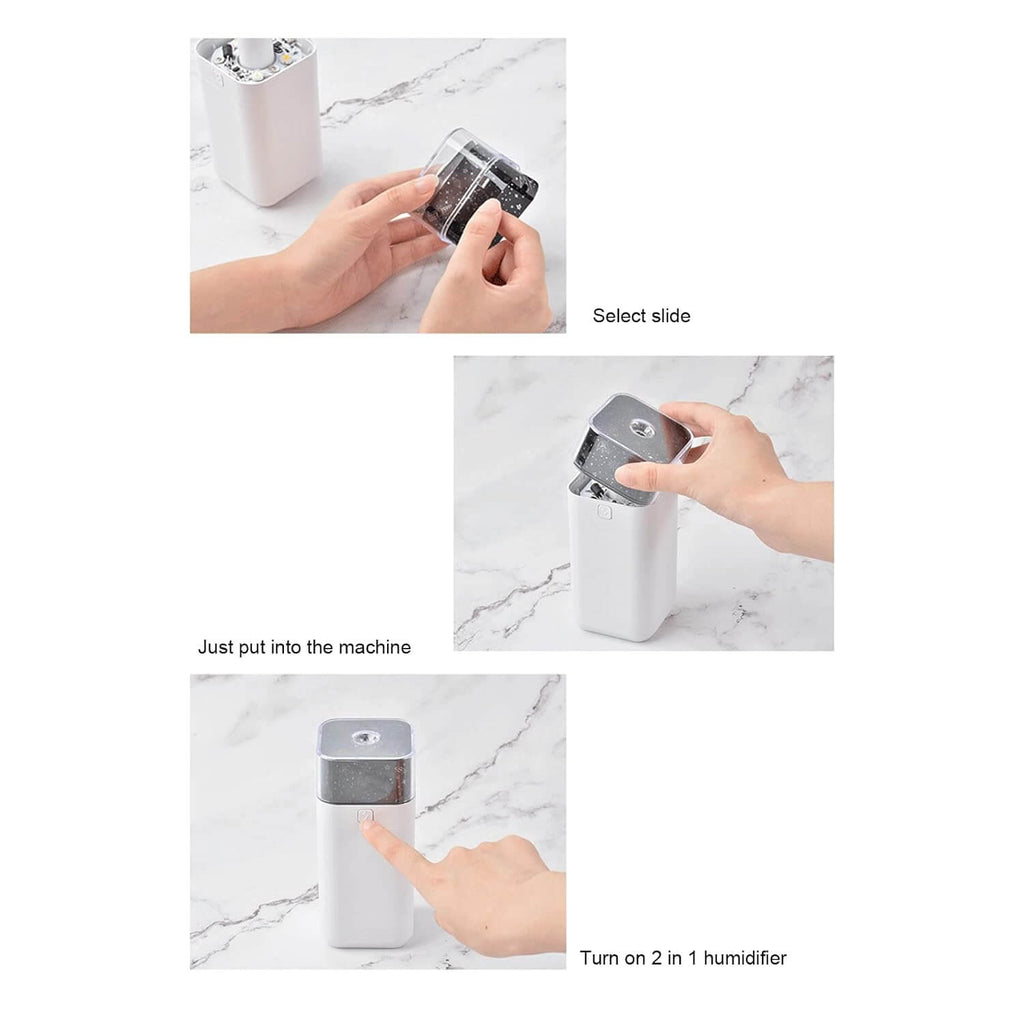 Steps for using Star Projector Night Light Humidifier (300ml) to select slides and turn it on.