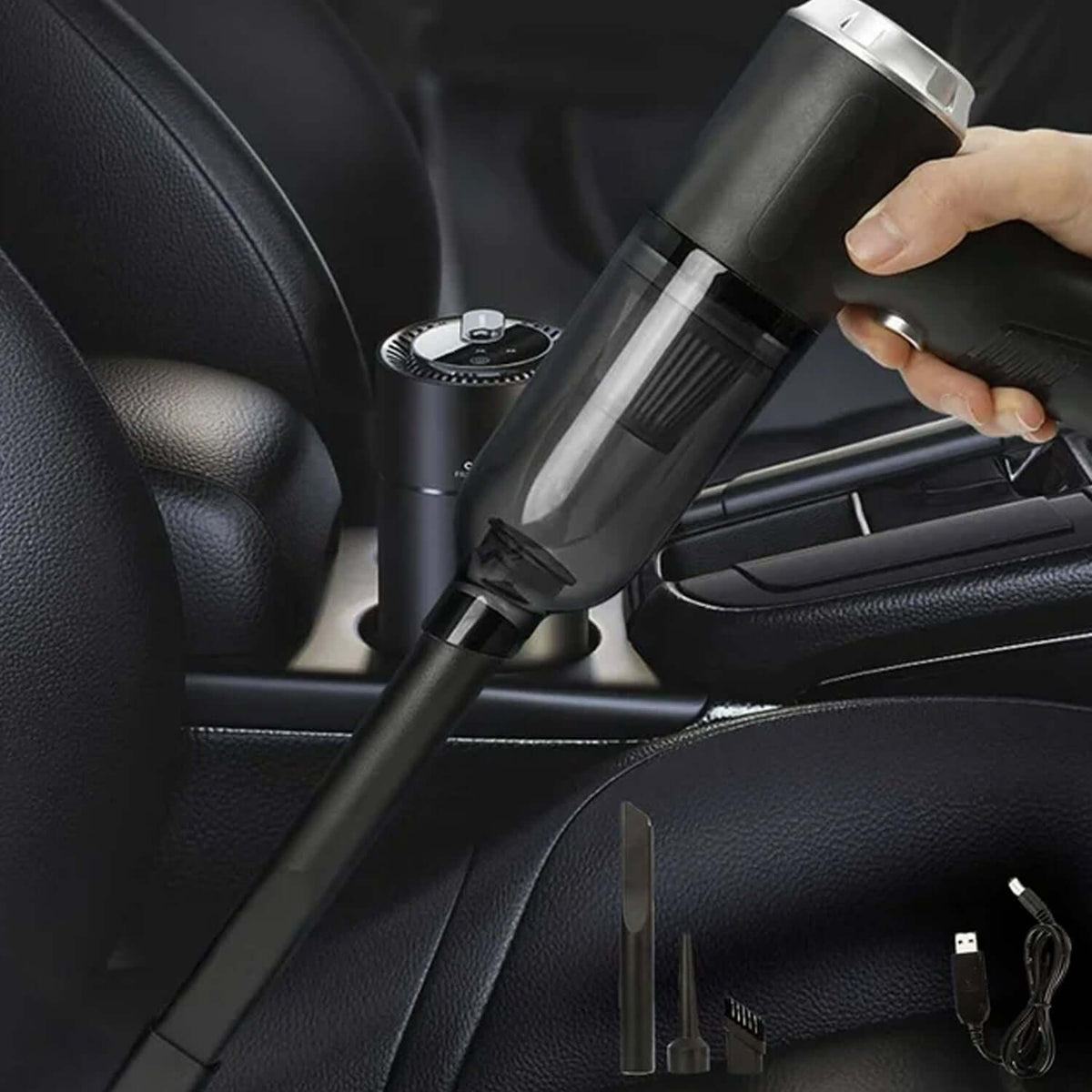 3-in-1 Rechargeable Car Vacuum Cleaner with Blower in action, cleaning car interiors efficiently.