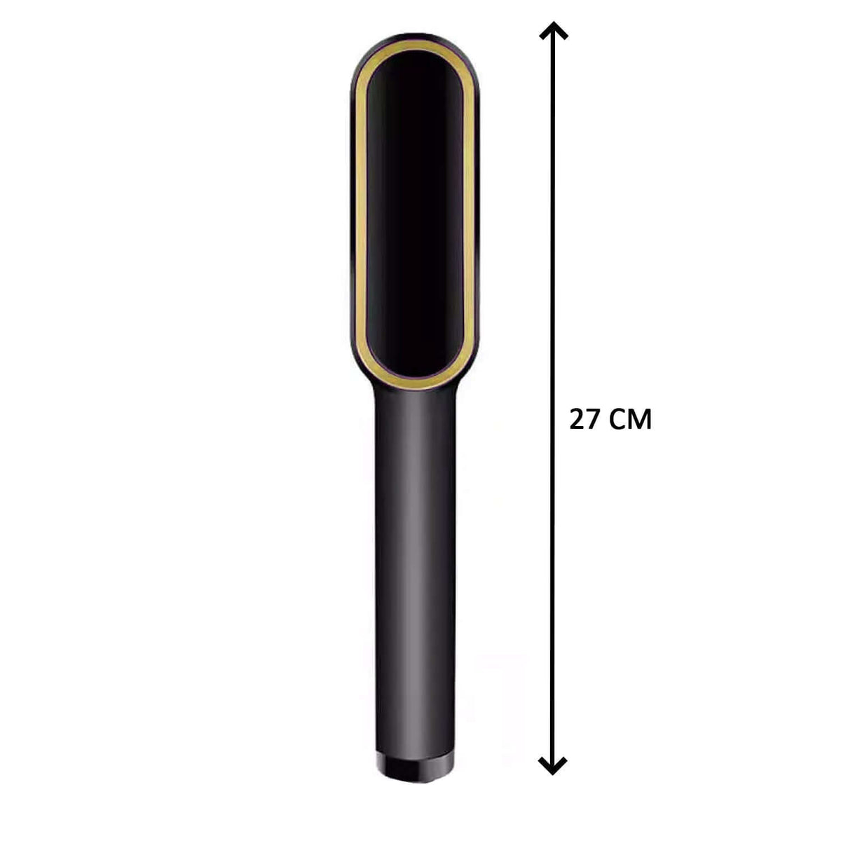 Hair straightener brush with scalp massage featuring a sleek design and dimensions of 27 cm.