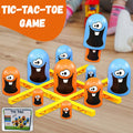 Tic Tac Toe Gobble game for kids featuring colorful tokens and a playful design on a wooden background.