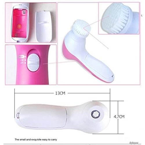 5-in-1 face and body massager pink with interchangeable heads for skin care and cleansing