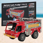 292-Piece metal fire truck building blocks kit with real metal parts and assembly tools.