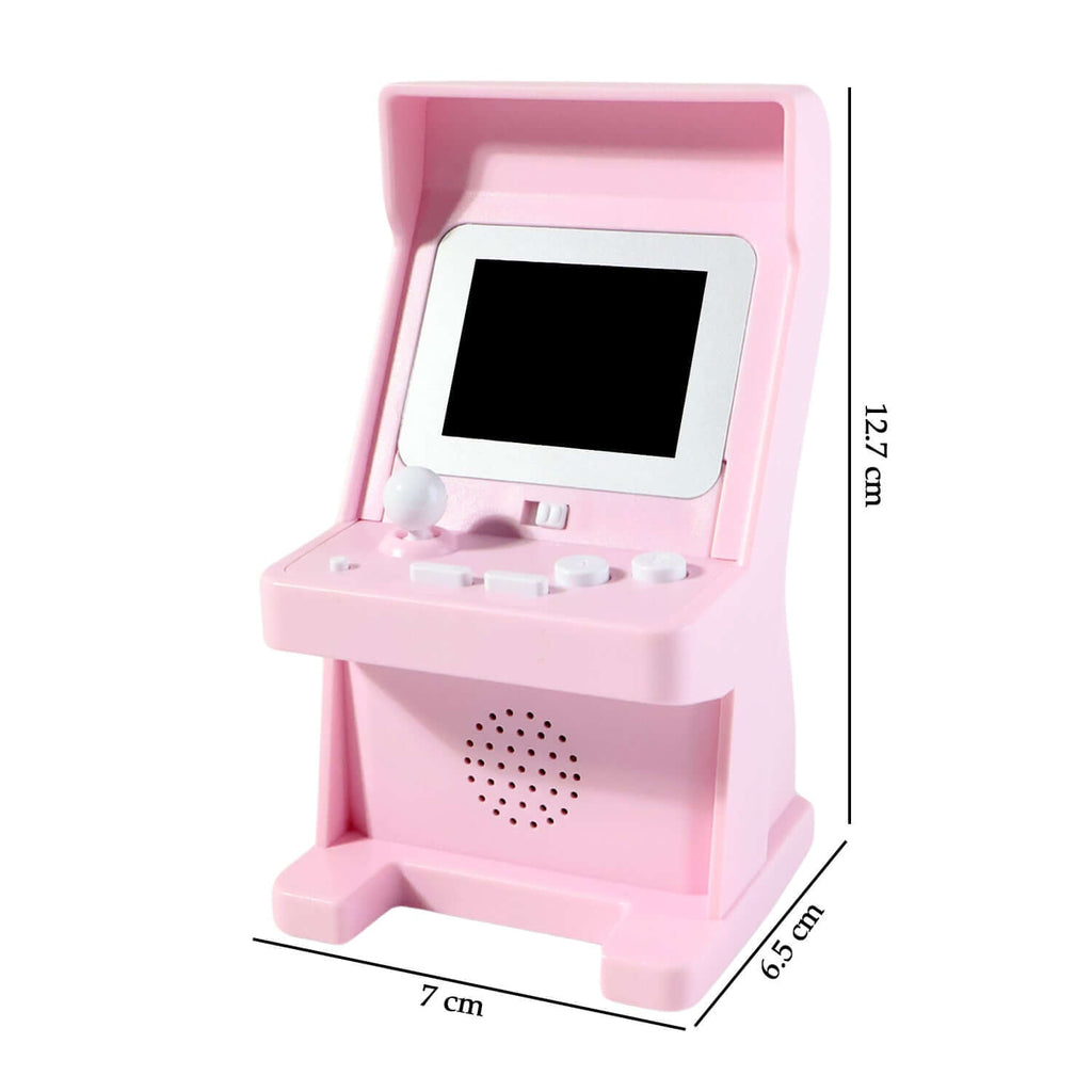 Mini Retro Arcade Gaming Console with 120 games in pink, showcasing its compact design and classic arcade features.