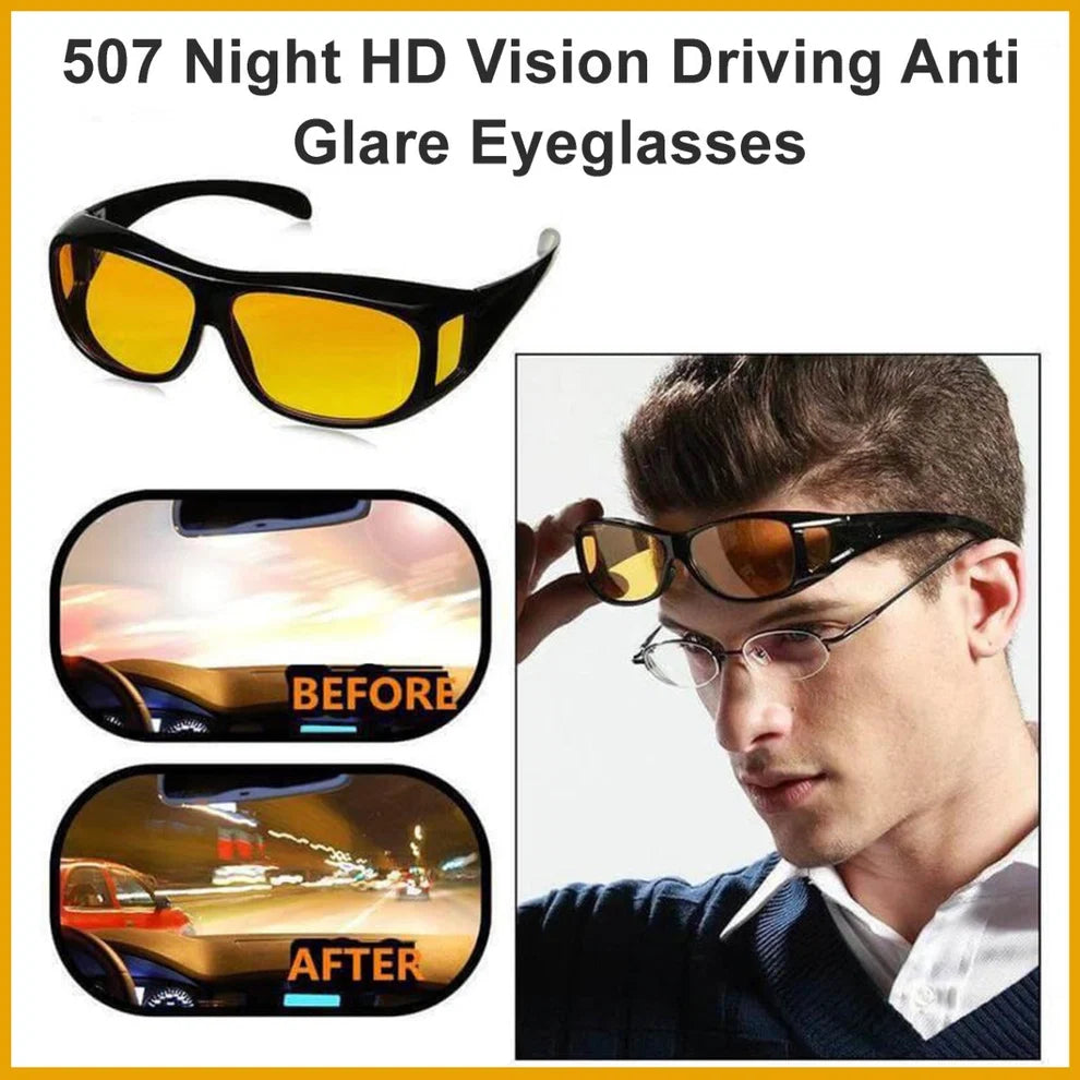 Anti-Glare Night Driving Glasses - Yellow HD Lens, Fits Over Prescription Eyewear