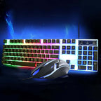 104-key backlit gaming keyboard and mouse set with colorful lighting on a dark background.
