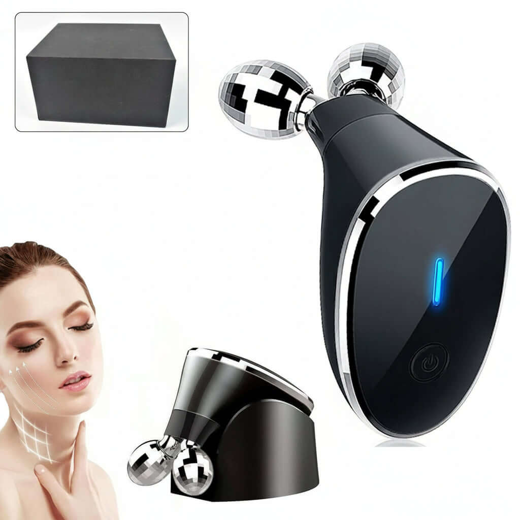 Microcurrent Face Massager Roller showcasing a sleek design with 360-degree rollers for effective skin care.