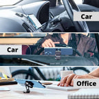 360° Rotating Magnetic Car Phone Holder (Pack of 1) mounted in car and office settings, showcasing versatility.