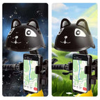 Bike handlebar sun visor protecting phone screen from sun and rain while displaying GPS map directions.
