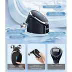 Microcurrent Face Massager Roller with ergonomic design, power button, USB port, and adjustable intensity modes.