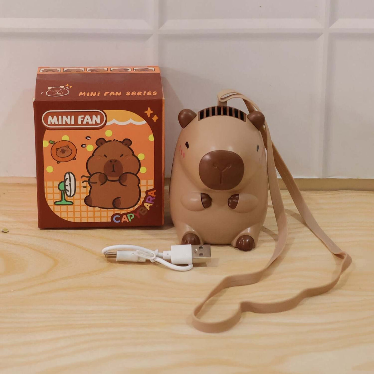 Cute Bear Mini Fan with Neck Strap (1 Pc) - A rechargeable handheld cooling fan with bear design and strap.