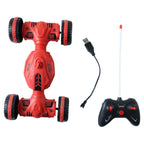 Remote control deformation stunt car with remote and USB charging cable. Ideal for indoor and outdoor play.