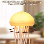 Jellyfish LED mood light with rotating tentacles creating an enchanting ambience in a living room.