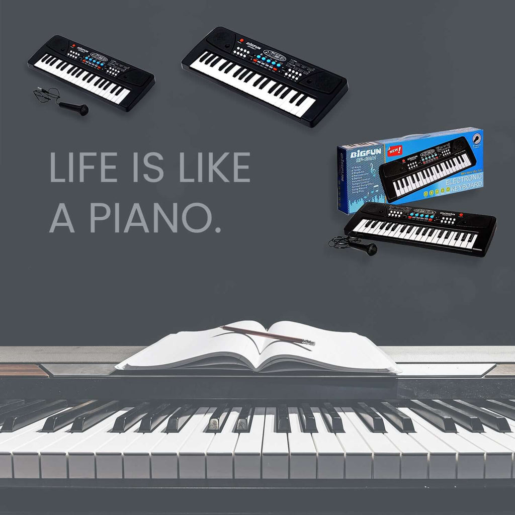 37-Key Kids Piano Keyboard with Microphone, perfect for children to play and sing, featuring a sleek design and a microphone.