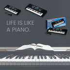 37-Key Kids Piano Keyboard with Microphone, perfect for children to play and sing, featuring a sleek design and a microphone.