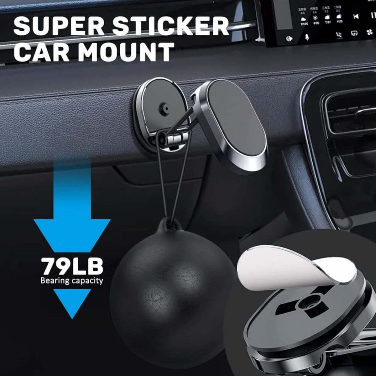 360 degree rotating magnetic car phone holder with strong suction base and 79LB bearing capacity