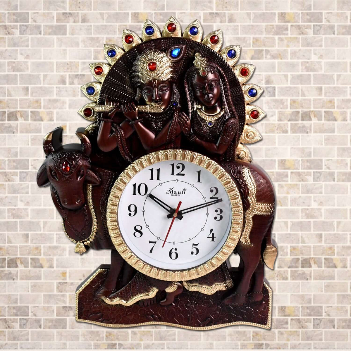 Radha Krishna decorative wall clock with intricate detailing, perfect for home decor and gifting.