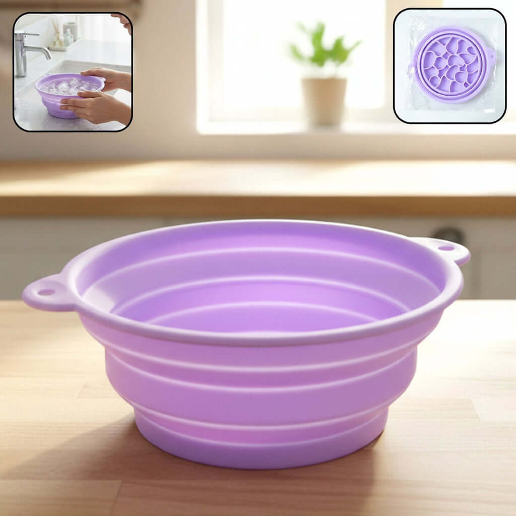 Multipurpose Folding Silicone Bowl for ice baths, fruits, and veggies - collapsible silicone facial ice bath bowl.