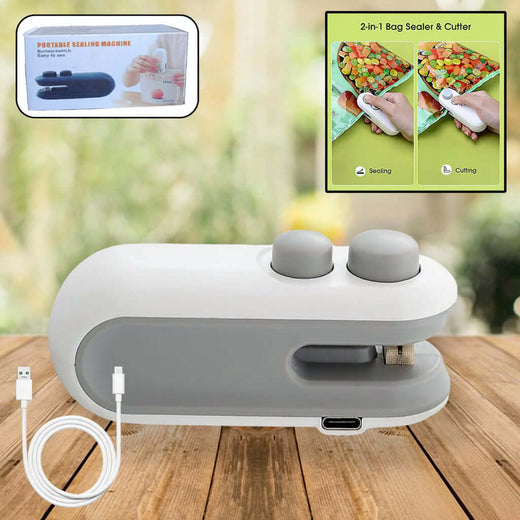 2-in-1 Mini Bag Sealer and Cutter - USB Type-C Rechargeable Handheld Food Pouch Sealer