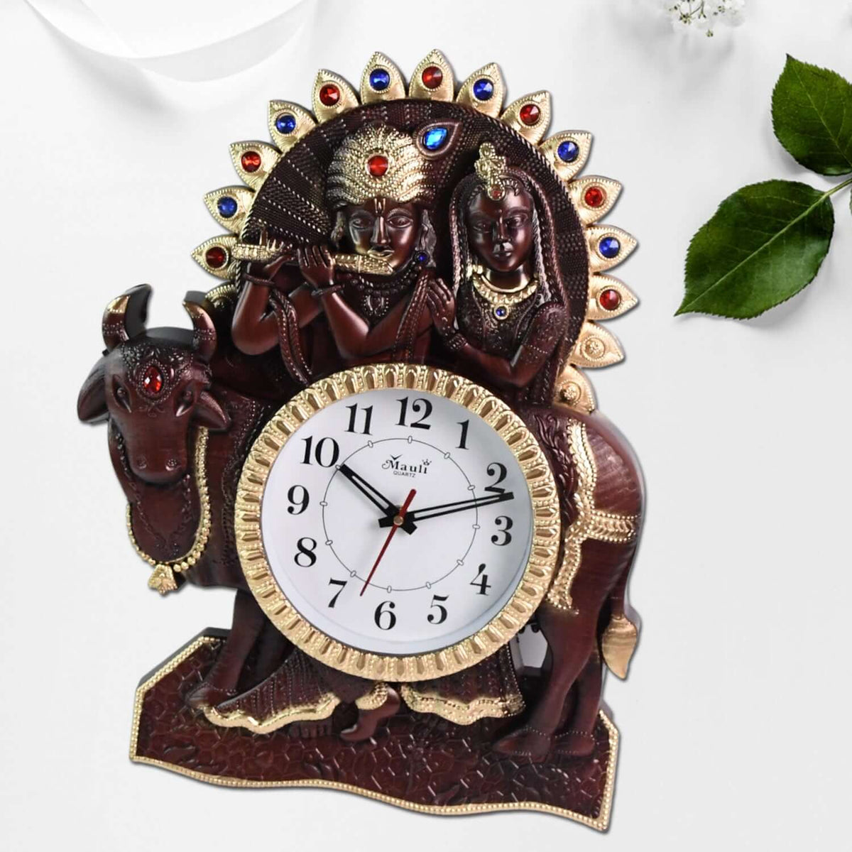 Radha Krishna decorative wall clock featuring intricate design and vibrant colors, ideal for home decor.