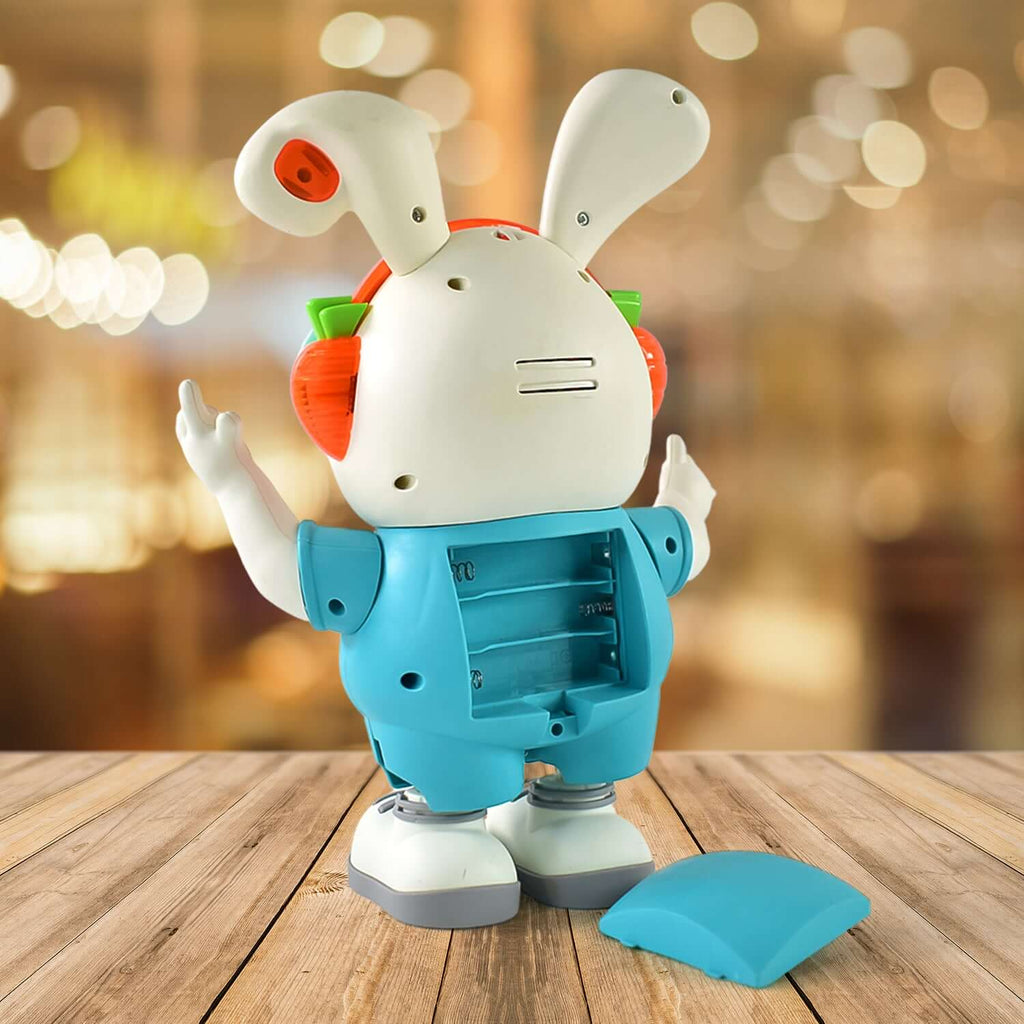 Swing Rabbit Musical Dancing Toy with Lights & Sounds from the back view, showing colorful design and playful features.