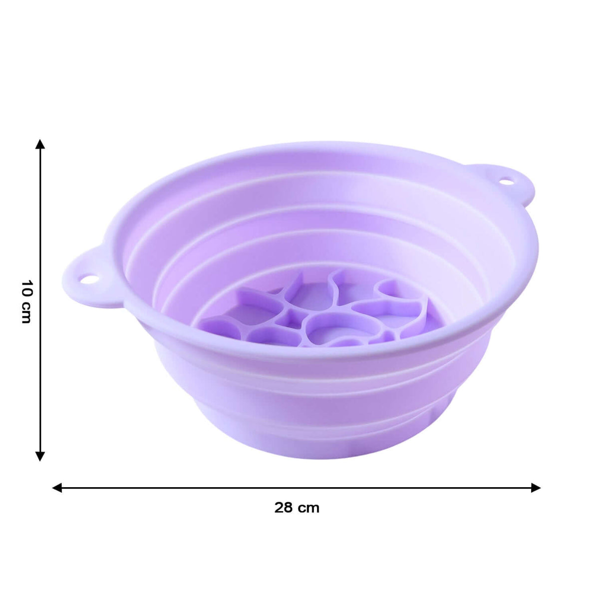 Collapsible silicone facial ice bath bowl in lavender color, 28 cm diameter, designed for versatile use and easy storage.
