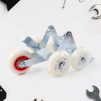 Heavy-duty motorcycle wheel stand with four smooth nylon rollers for easy bike maneuvering.