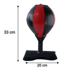 Inflatable Punching Bag with Air Pump - Red and black freestanding boxing trainer measures 33 cm high, 20 cm wide.