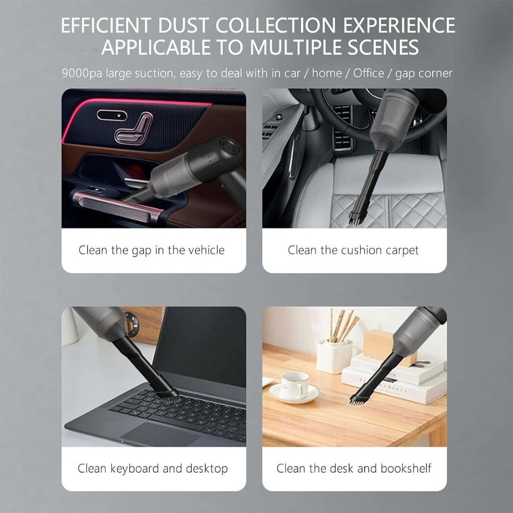 3-in-1 Rechargeable Car Vacuum Cleaner with Blower for efficient dust collection in vehicle, home, and office.