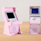 Mini Retro Arcade Gaming Console with 120 built-in games in a pink design, perfect for retro gaming enthusiasts.
