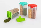2-Section Airtight Cereal Storage Container 2L showcasing transparent food-grade jars with sliding lids.