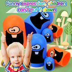 Tic-Tac-Toe Gobble Board Game for Kids & Family with colorful tokens and a joyful child giving thumbs up.