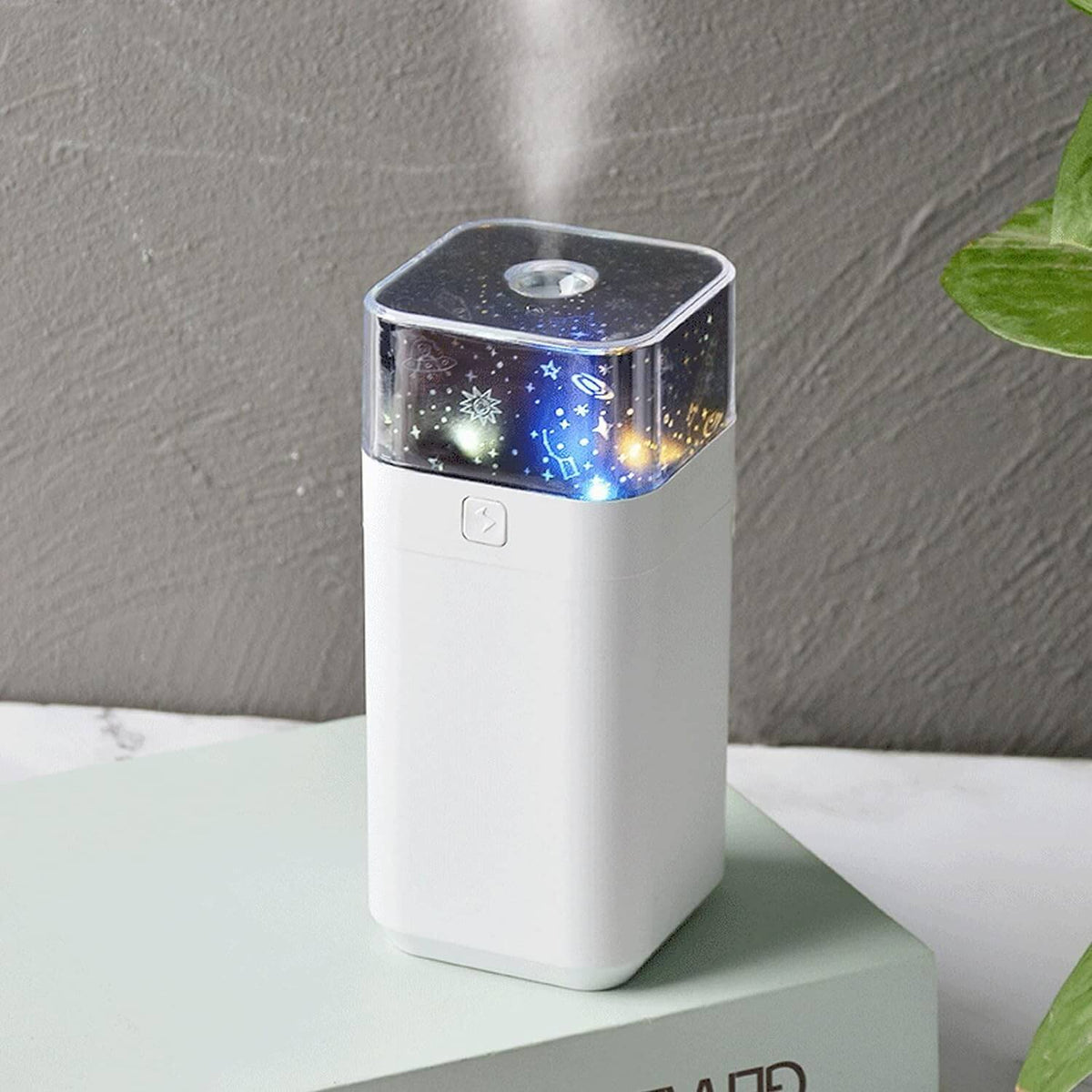 Star Projector Night Light Humidifier with ultrasonic mist and 3 projection themes.