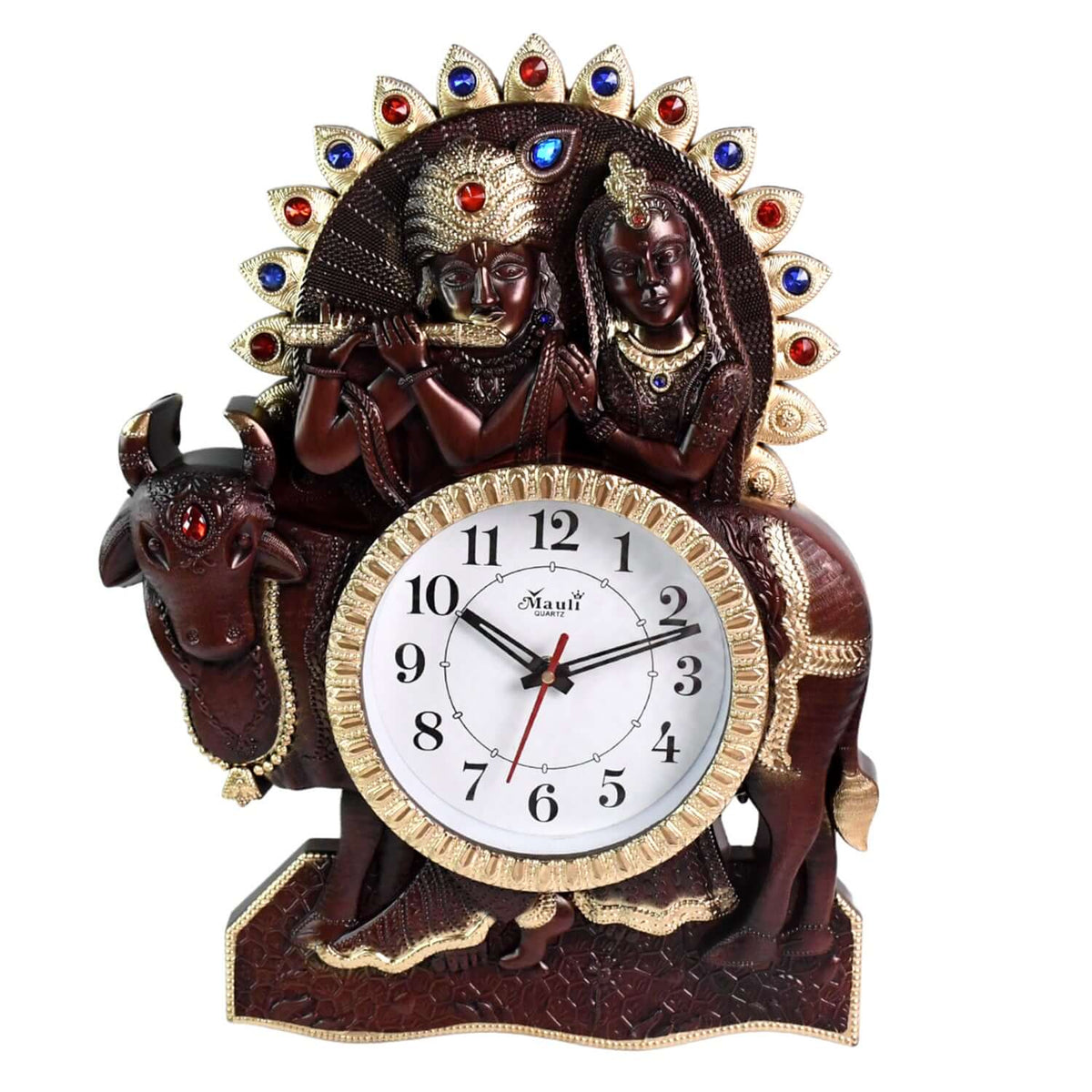 Radha Krishna decorative wall clock featuring intricate design, suitable for living room or pooja room.