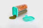 Airtight cereal storage container 2L with green lentils and snacks, featuring transparent design and sliding lids.