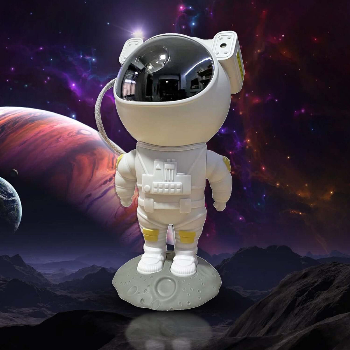 Astronaut Galaxy Projector Night Lamp with Remote Control displaying vibrant galaxy backdrop.