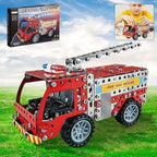 292-piece metal fire truck building blocks set with real tools and instruction manual for hands-on engineering fun.