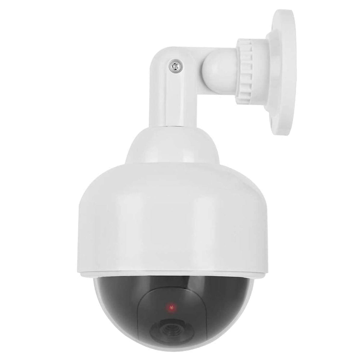 realistic dummy CCTV camera with flashing red LED mounted on wall, mimicking a functioning surveillance camera.