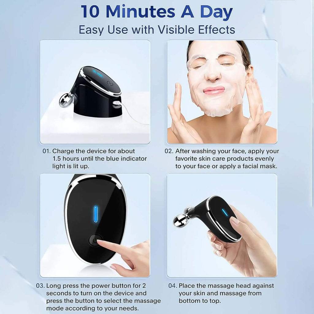 Microcurrent face massager roller - Step-by-step guide for effective use and visible results.