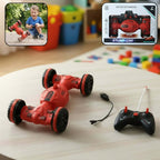 Remote control deformation stunt car with remote control, designed for 360° spins and all-terrain performance.