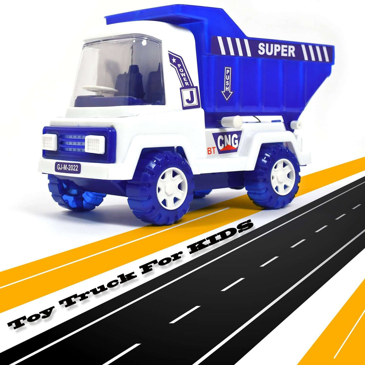 Big Friction-Powered Dumper Toy Truck for Kids on a colorful road, ideal for fun playtime and imagination.