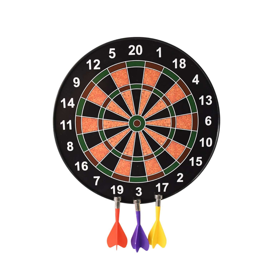 Magnetic Dartboard Game Set with 3 darts in red, yellow, and purple, safe for kids and walls, classic scoring design.