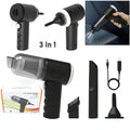 3-in-1 rechargeable car vacuum cleaner with blower, handheld design, and multiple attachments.